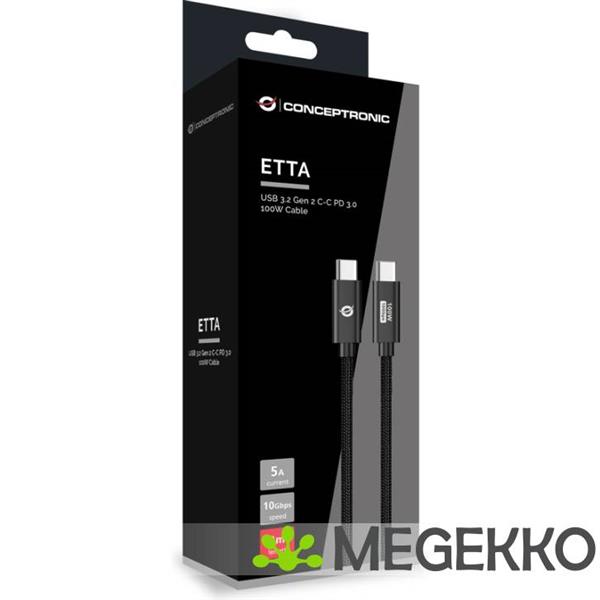 Grote foto conceptronic etta02b20 usb 3.2 gen 2 10gbps 100w usb type c 2m computers en software overige computers en software