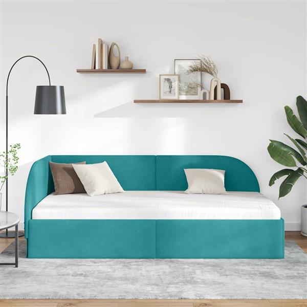 Grote foto vidaxl hoekbedframe met hoofdeinde turquoise 90 cm x 200 cm fluweel antiek en kunst stoelen en banken