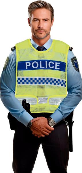 Grote foto politie vest blauw geel verzamelen overige verzamelingen