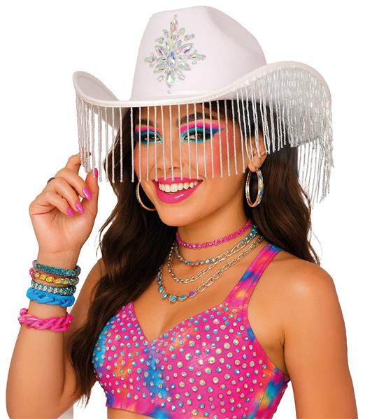 Grote foto witte cowboyhoed met franjes verzamelen overige verzamelingen