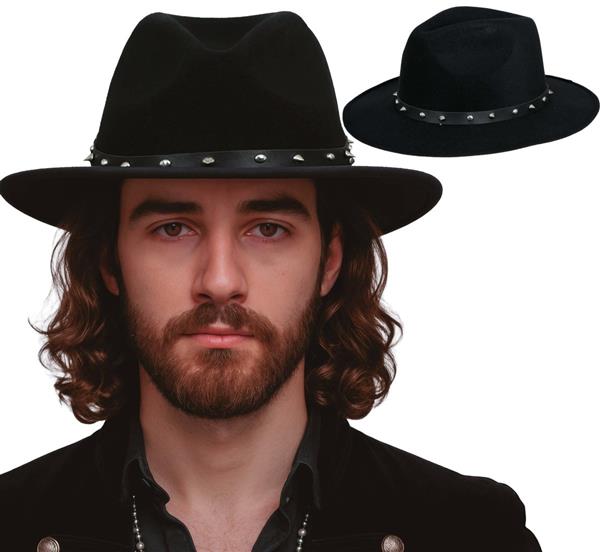 Grote foto zwarte vilten cowboyhoed met studs voor volwassenen verzamelen overige verzamelingen