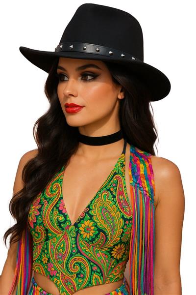 Grote foto zwarte vilten cowboyhoed met studs voor volwassenen verzamelen overige verzamelingen