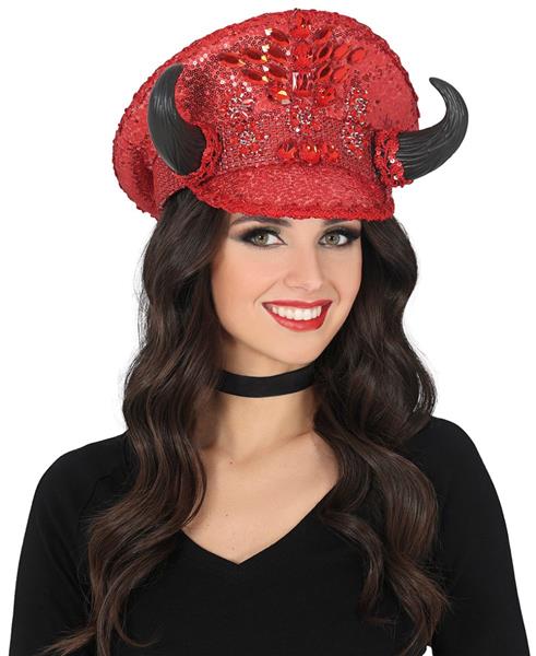 Grote foto police red hat with horns adult verzamelen overige verzamelingen