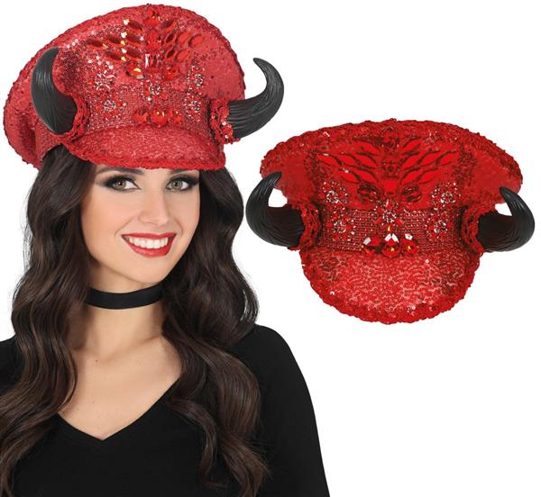 Grote foto police red hat with horns adult verzamelen overige verzamelingen