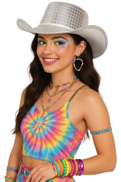 Grote foto 80s silver disco cowboy hat adult verzamelen overige verzamelingen