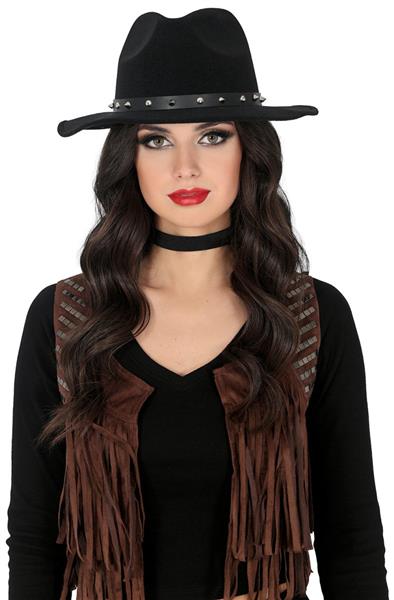 Grote foto zwarte vilten cowboyhoed met studs voor volwassenen verzamelen overige verzamelingen