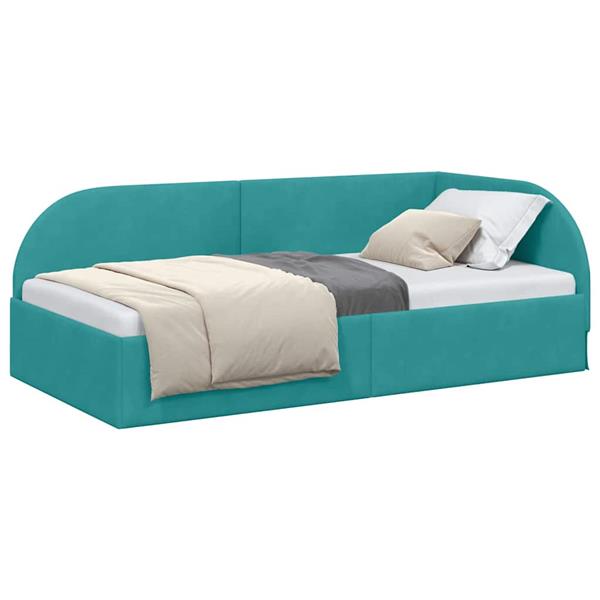 Grote foto vidaxl hoekbedframe met hoofdeinde turquoise 80 cm x 200 cm fluweel antiek en kunst stoelen en banken