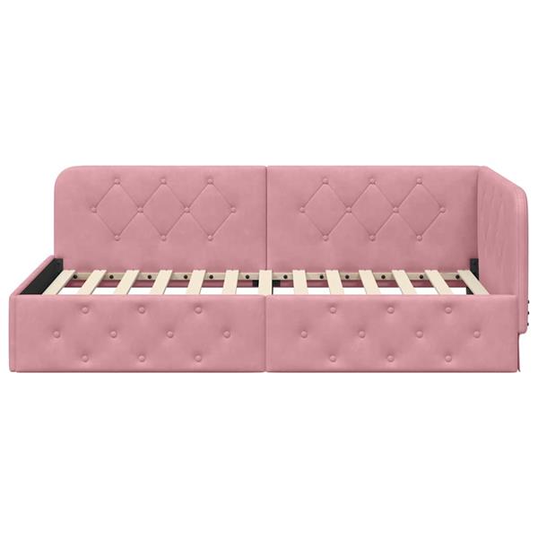 Grote foto vidaxl hoekbedframe met hoofdeinde roze 100 x 200 cm fluweel antiek en kunst stoelen en banken