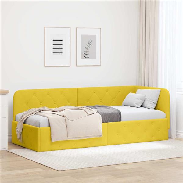 Grote foto vidaxl hoekbedframe met hoofdeinde geel 80 x 200 cm fluweel antiek en kunst stoelen en banken