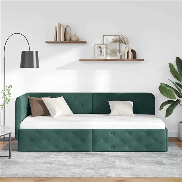 Grote foto vidaxl hoekbedframe met hoofdeinde donkergroen 80 x 200 cm fluweel antiek en kunst stoelen en banken