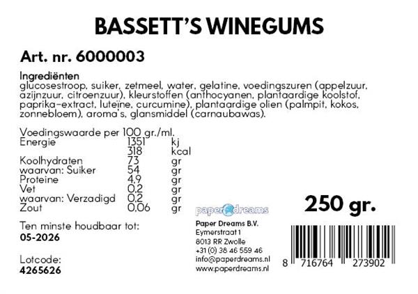 Grote foto winegums snoep bassett 250gr verzamelen overige verzamelingen