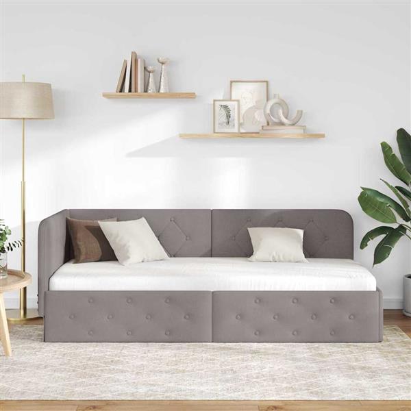 Grote foto vidaxl hoekbedframe met hoofdeinde taupe 80 x 200 cm stof antiek en kunst stoelen en banken