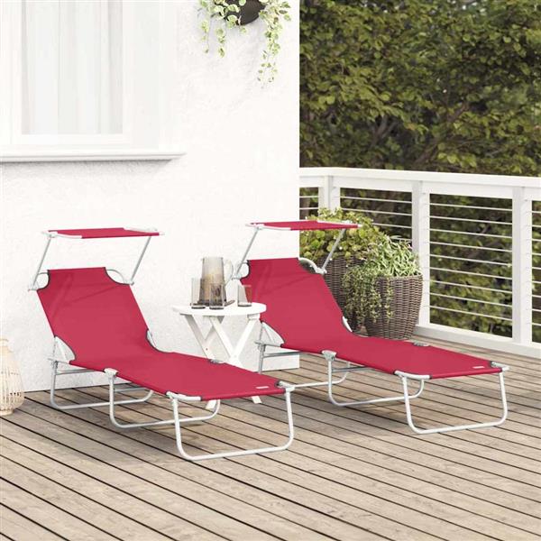 Grote foto vidaxl ligstoel 2 pcs rood 58 x 188 x 77cm polyester tuin en terras tuinmeubelen