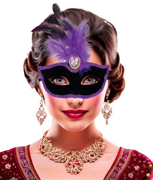 Grote foto black mask with lilac feathers adult verzamelen overige verzamelingen