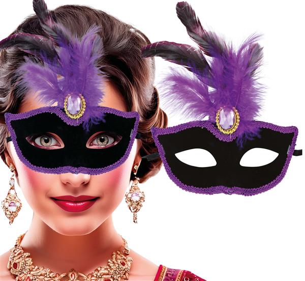 Grote foto black mask with lilac feathers adult verzamelen overige verzamelingen