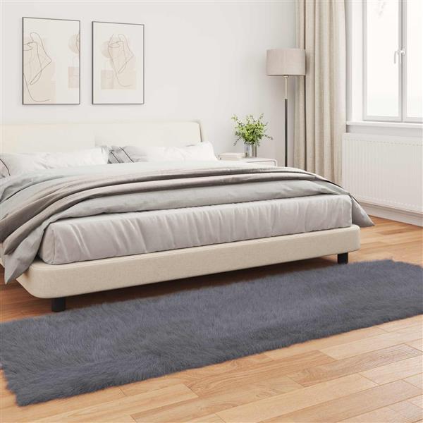 Grote foto vidaxl nep schapenvacht tapijt tafalla antraciet 80 x 250 cm polyester huis en inrichting vloerbedekking en kleden