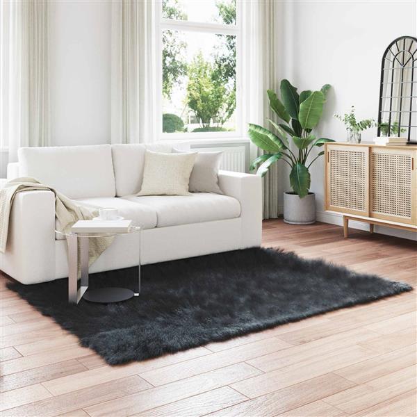 Grote foto vidaxl nep schapenvacht tapijt tafalla zwart 140 x 200 cm polyester huis en inrichting vloerbedekking en kleden