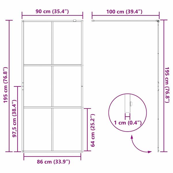 Grote foto vidaxl inloop douche wand zwart 90 x 195 cm gehard glas huis en inrichting complete badkamers