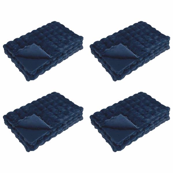 Grote foto vidaxl neppels konijnenbont deken 4 pcs marineblauw 130 x 150 cm huis en inrichting bedden