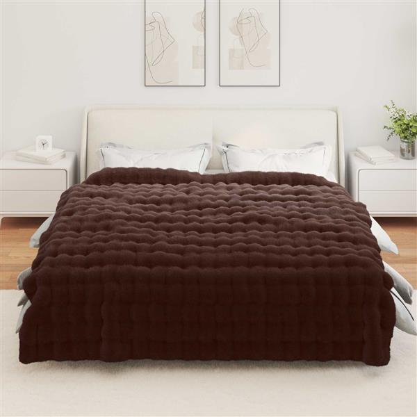 Grote foto vidaxl neppels konijnenbont deken 4 pcs kameel 220 x 240 cm polyester huis en inrichting bedden