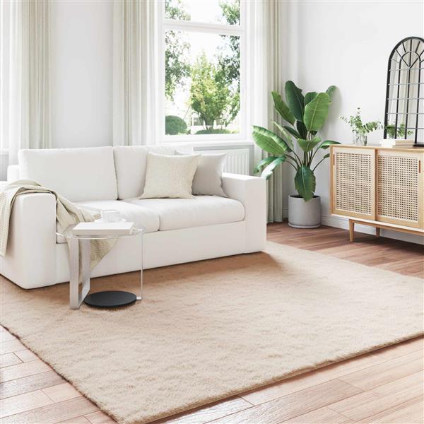 Grote foto vidaxl nep konijnenbont tapijt olite taupe 240 x 240 cm polyester huis en inrichting vloerbedekking en kleden