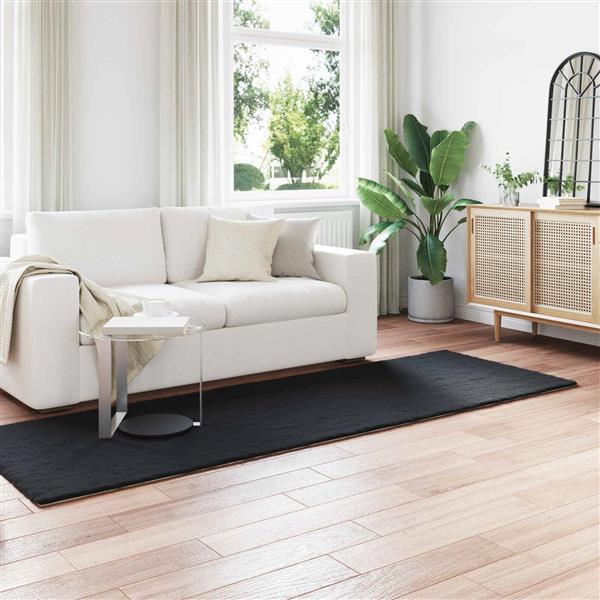 Grote foto vidaxl nep konijnenbont tapijt olite zwart 80 x 250 cm polyester huis en inrichting vloerbedekking en kleden