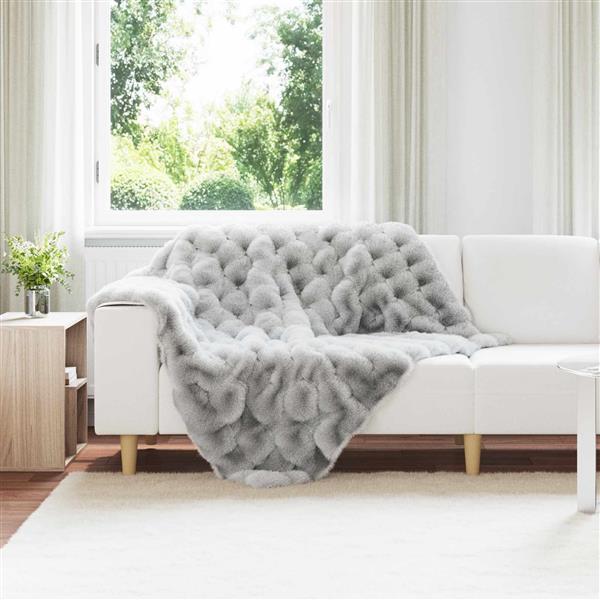 Grote foto vidaxl neppels konijnenbont deken 4 pcs grijs 130 x 150 cm polyester huis en inrichting bedden