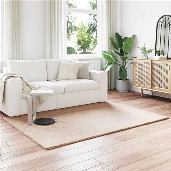 Grote foto vidaxl nep konijnenbont tapijt olite taupe 140 x 200 cm polyester huis en inrichting vloerbedekking en kleden