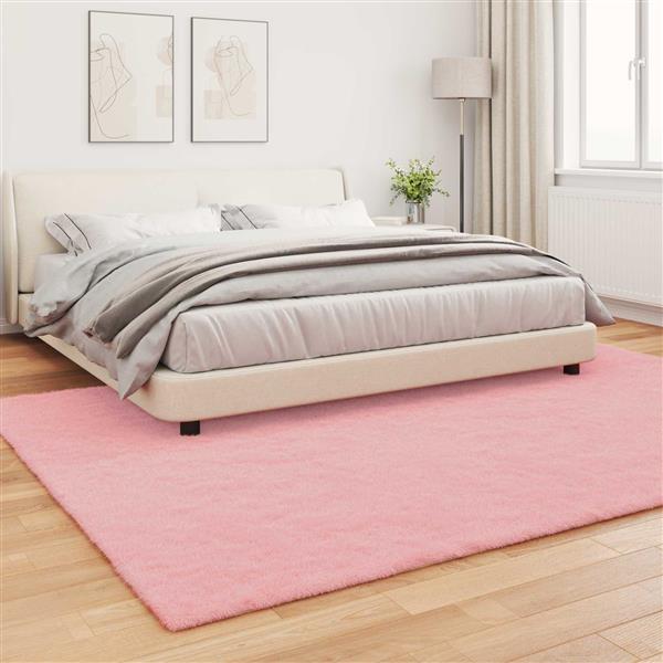 Grote foto vidaxl nep konijnenbont tapijt olite roze 240 x 340 cm polyester huis en inrichting vloerbedekking en kleden