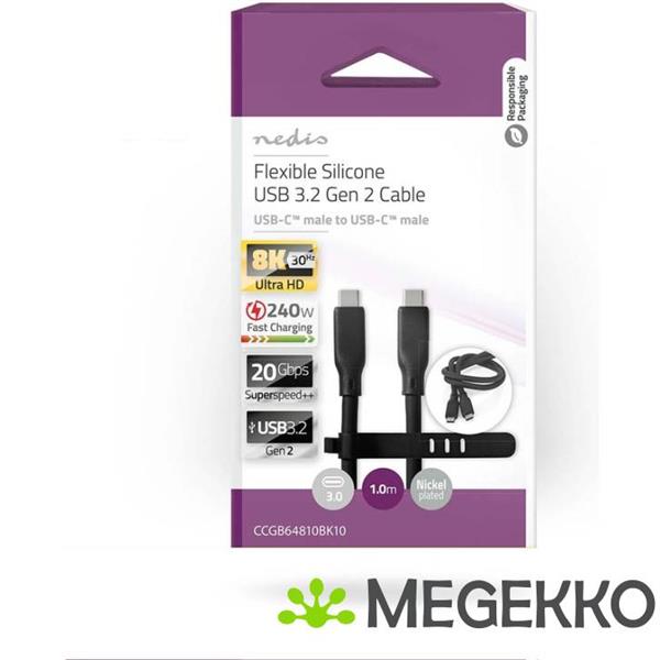Grote foto nedis usb 3.2 gen 2 20gbps 240w usb type c 1m zwart computers en software overige computers en software