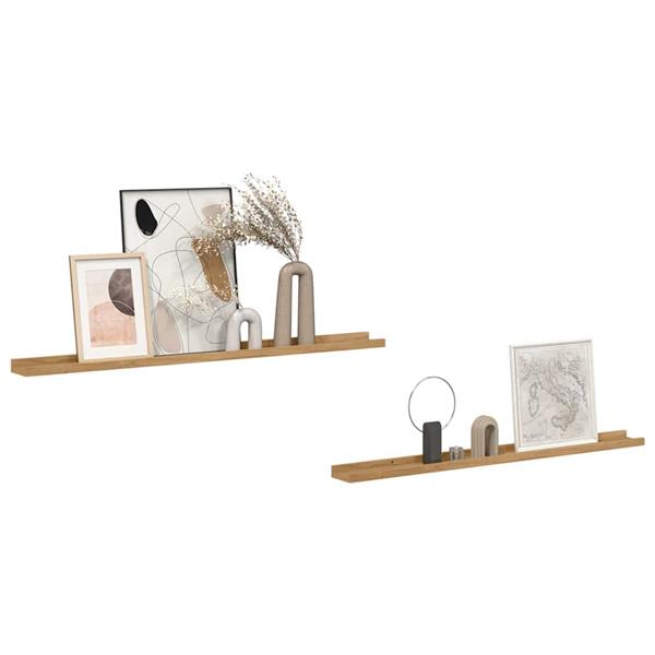 Grote foto vidaxl wandplank met plank 2 pcs bruin 100 x 9 x 3 cm bewerkt hout huis en inrichting woningdecoratie