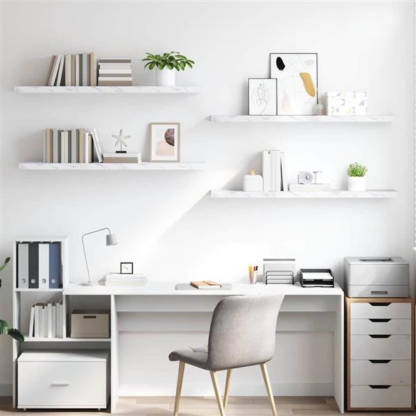 Grote foto vidaxl wandplank 4 pcs wit marmer 120 x 23 5 x 4 cm bewerkt hout huis en inrichting woningdecoratie