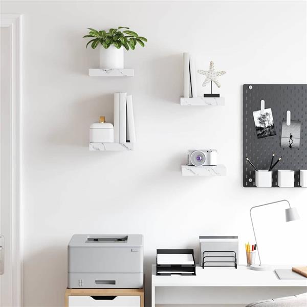 Grote foto vidaxl wandplank 4 pcs wit marmer 23 x 23 5 x 4 cm bewerkt hout huis en inrichting woningdecoratie