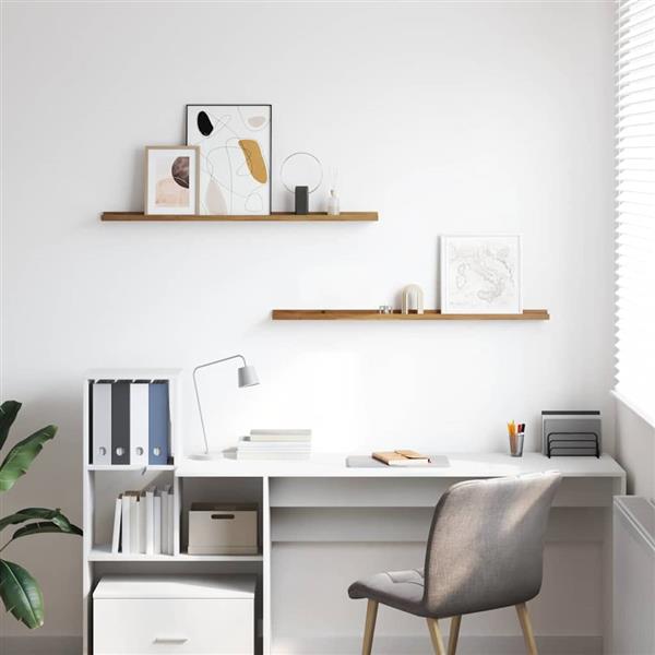 Grote foto vidaxl wandplank met plank 2 pcs bruin 100 x 9 x 3 cm bewerkt hout huis en inrichting woningdecoratie