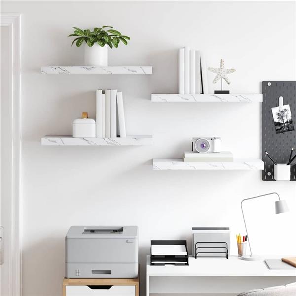Grote foto vidaxl wandplank 4 pcs wit marmer 50 x 23 x 4 cm bewerkt hout huis en inrichting woningdecoratie