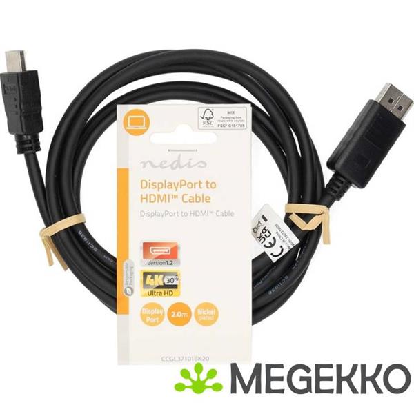 Grote foto displayport kabel displayport male hdmi male vernikkeld 2.00 m rond pvc zwart lab computers en software overige computers en software