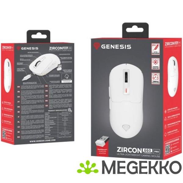 Grote foto genesis nmg 2194 zircon 660 pro gaming muis ambidextrous bluetooth usb type c wit computers en software overige computers en software