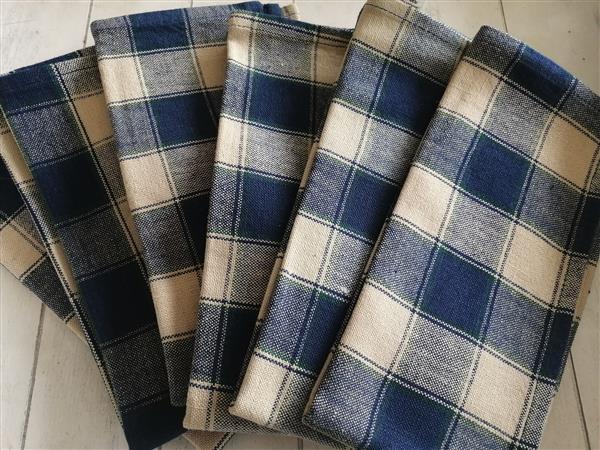 Grote foto 6 handgeweven servetten in naturelkleur met blauw huis en inrichting textiel