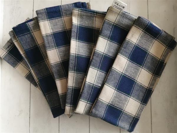 Grote foto 6 handgeweven servetten in naturelkleur met blauw huis en inrichting textiel
