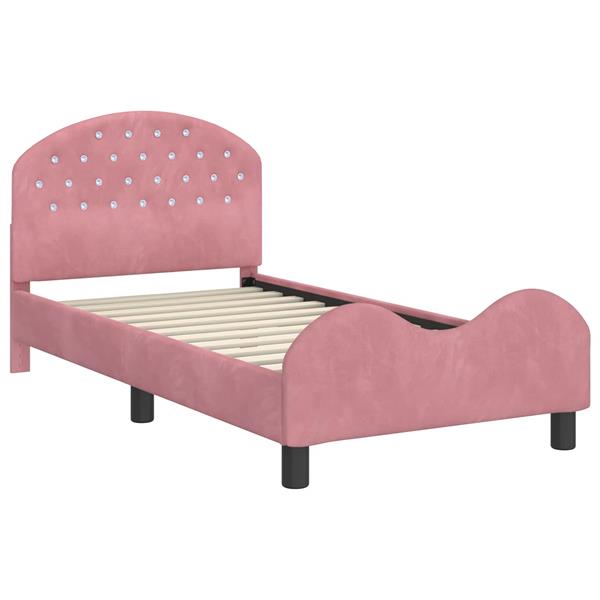 Grote foto vidaxl bedframe voor kinderen met hoofdbord roze 80 x 160 cm fluweel antiek en kunst stoelen en banken