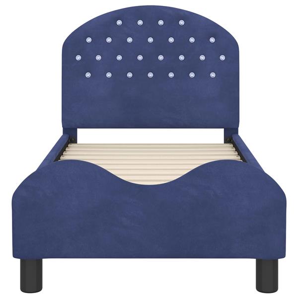 Grote foto vidaxl peuterbedframe met hoofdbord politieblauw 70 x 140 cm fluweel antiek en kunst stoelen en banken