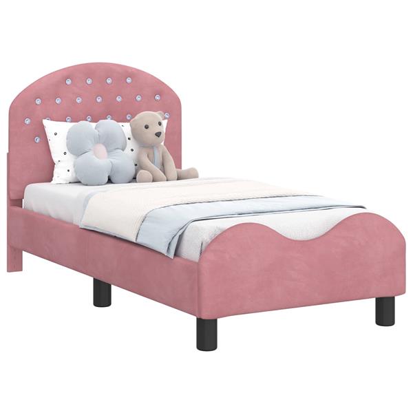 Grote foto vidaxl peuterbedframe met hoofdbord roze 70 x 140 cm fluweel antiek en kunst stoelen en banken
