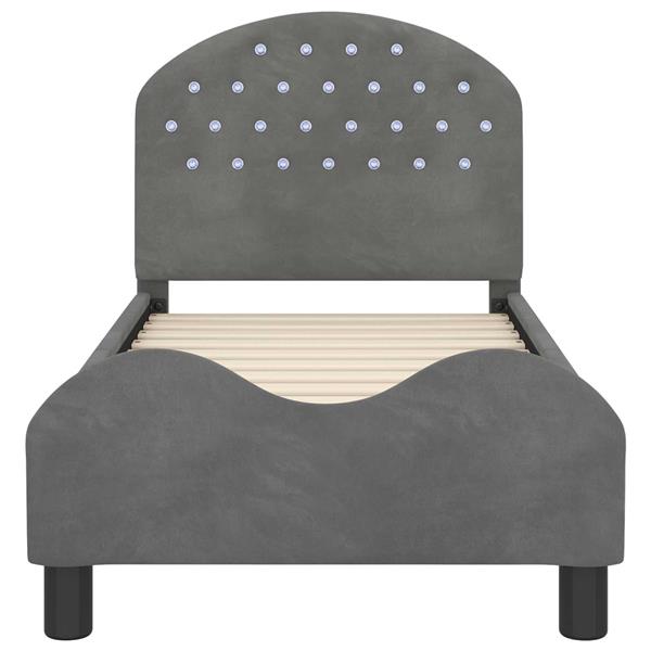 Grote foto vidaxl peuterbedframe met hoofdbord donkergrijs 70 x 140 cm fluweel antiek en kunst stoelen en banken