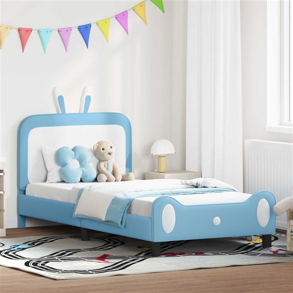 Grote foto vidaxl bedframe voor kinderen met hoofdbord blauw 90 x 200 cm pu antiek en kunst stoelen en banken