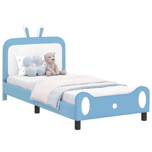 Grote foto vidaxl bedframe voor kinderen met hoofdbord blauw 90 x 200 cm pu antiek en kunst stoelen en banken