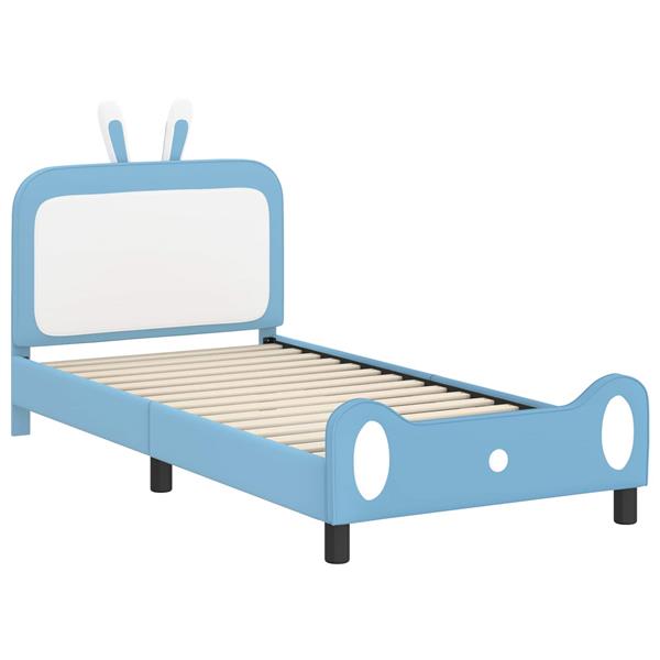 Grote foto vidaxl bedframe voor kinderen met hoofdbord blauw 90 x 190 cm pu antiek en kunst stoelen en banken