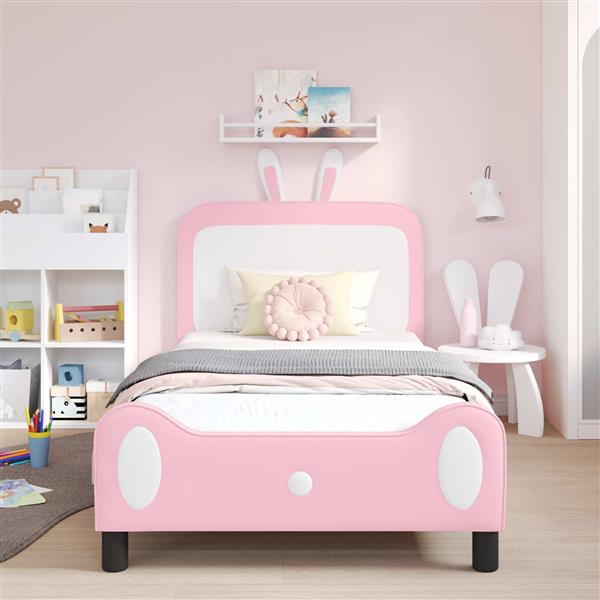 Grote foto vidaxl bedframe voor kinderen met hoofdbord roze 90 x 190 cm pu antiek en kunst stoelen en banken