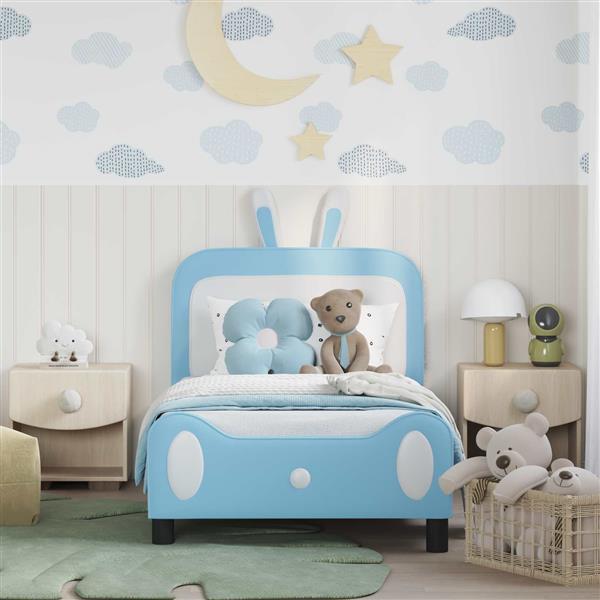 Grote foto vidaxl bedframe voor kinderen met hoofdbord blauw 80 x 160 cm pu antiek en kunst stoelen en banken
