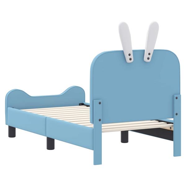 Grote foto vidaxl peuterbedframe met hoofdbord blauw 70 x 140 cm pu antiek en kunst stoelen en banken