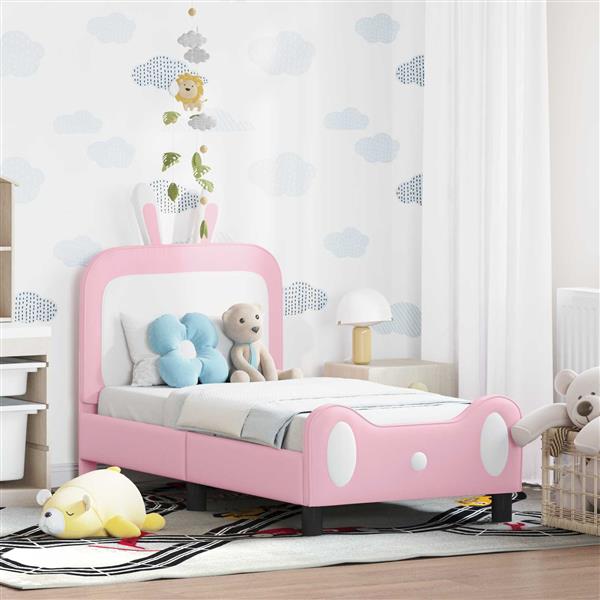 Grote foto vidaxl peuterbedframe met hoofdbord met hoofdeinde roze 70 x 140 cm pu antiek en kunst stoelen en banken